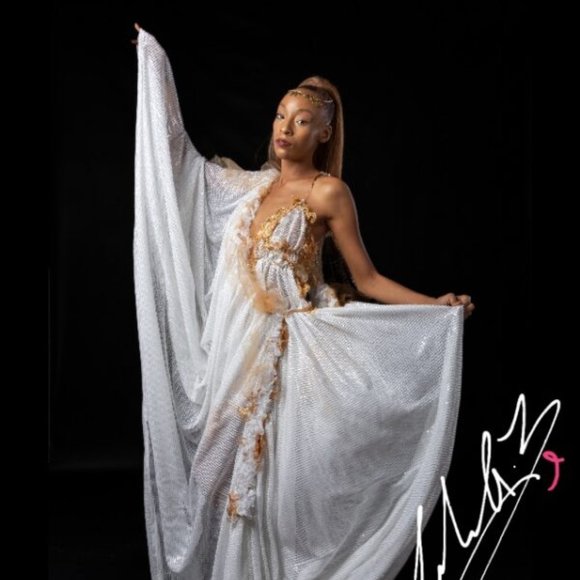 IMANI White Sequin & Gold Organza Boho Wedding Saree